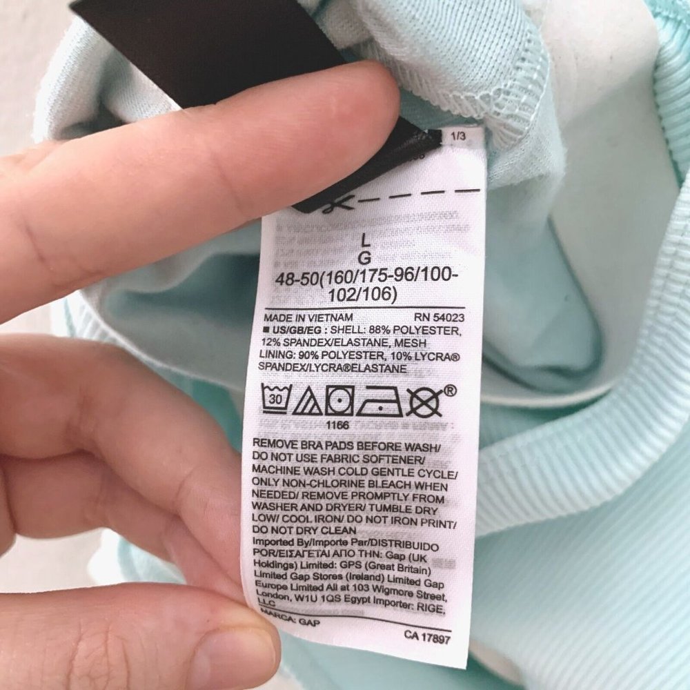 Gap GapFit Ribbed Blackout Twist-Knot Cropped Sports Bra Aqua Size L - Picture 9 of 9